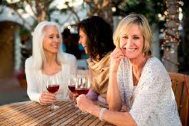 fine wine and ladies on patio with wine